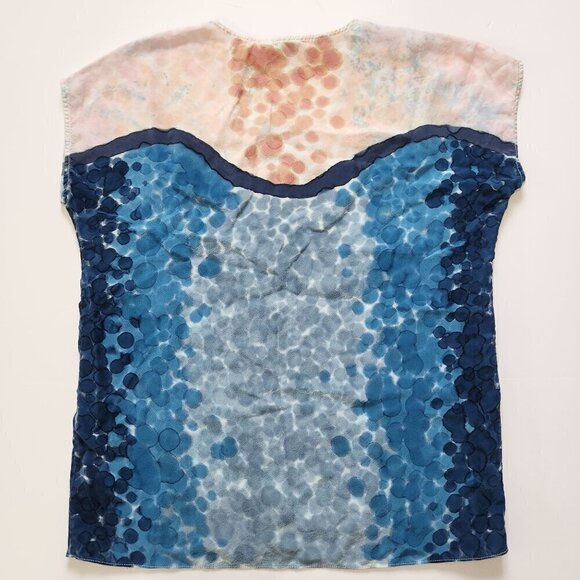 Rachel Rose Silk Blouse Womens S Hand Painted Watercolor Pink Blue Cap Sleeve - Picture 8 of 10